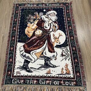 Santa Tapestry Throw Betty Whiteaker Above All Things Give The Gift of Love EUC